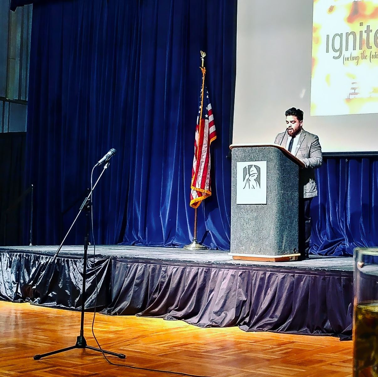 Andres Gallardo delivering the keynote address at the University at Albany